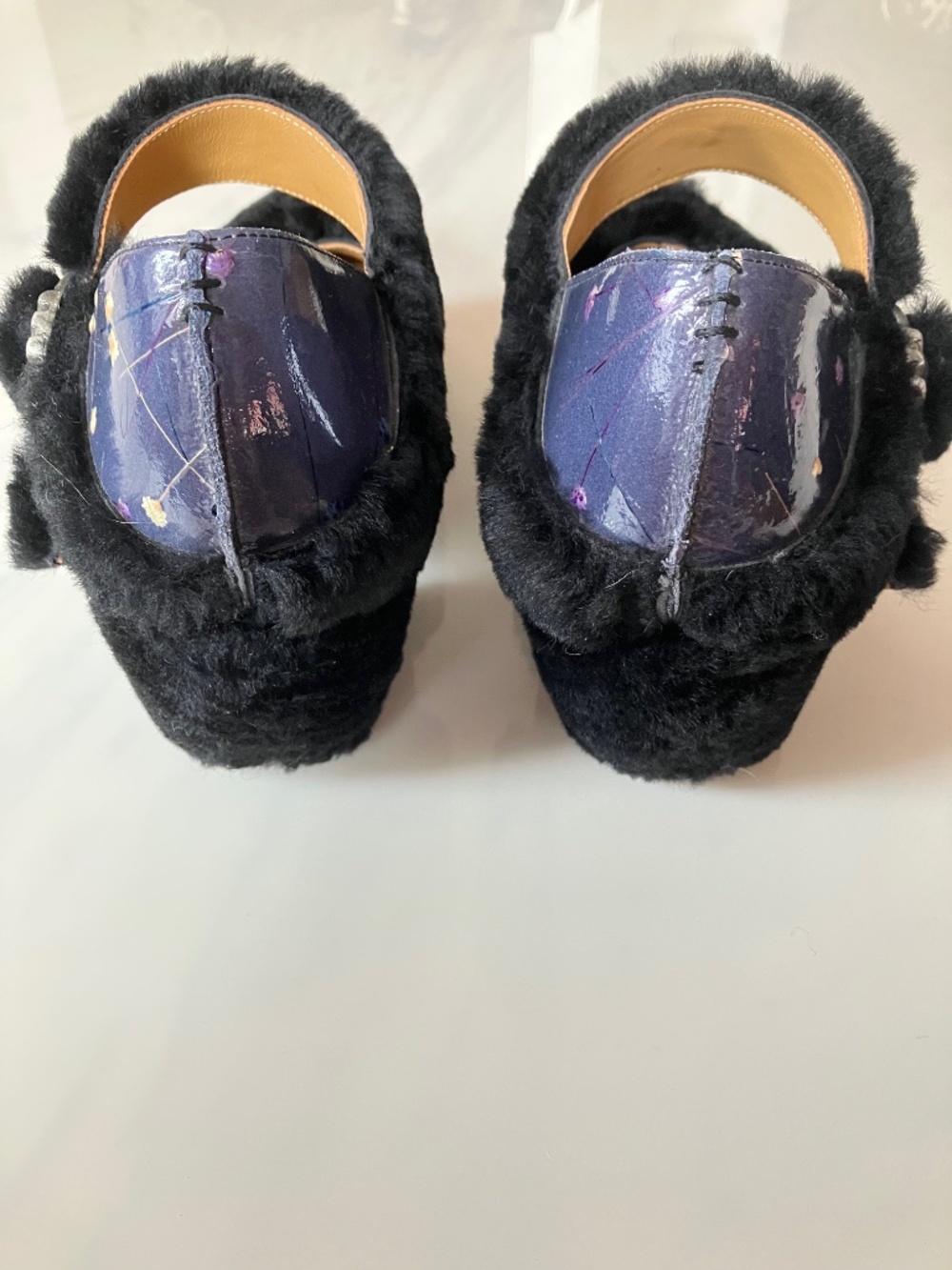 John Fluevog "Prepare Leader" Black Fuzzy Mary Jane Heels 9.5 - Picture 6 of 8